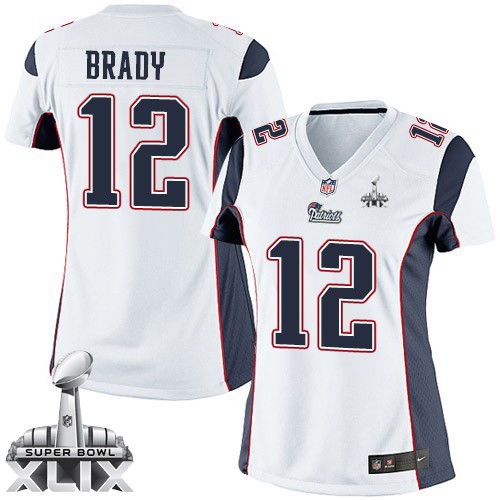 Women's Limited Tom Brady Super Bowl XLIX Nike Jersey White Road - #12 NFL New England Patriots